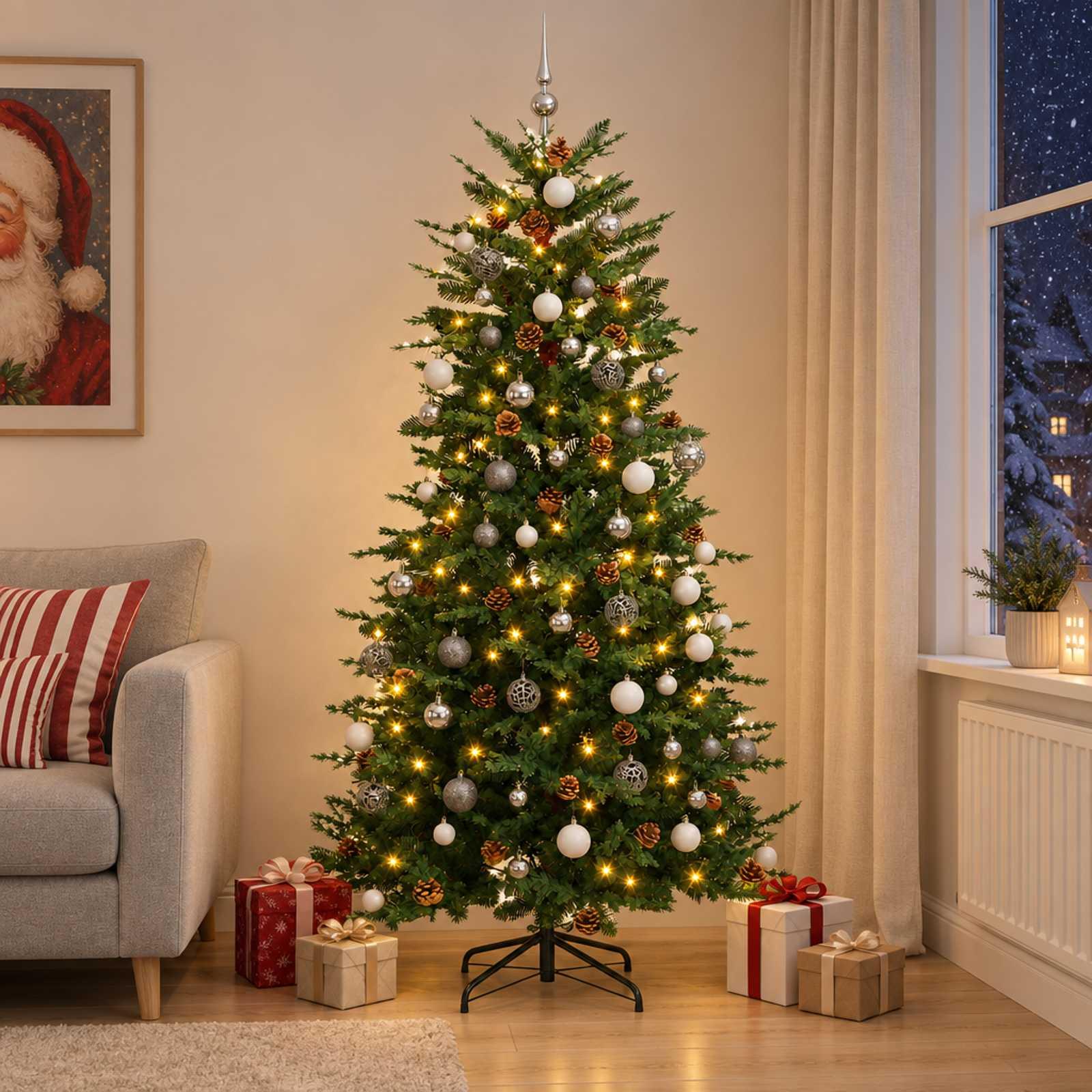 vidaXL Kunstigt Hinged Juletræ 240 cm 300 LED'er Varm hvid PE og PVC