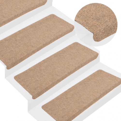 Selvklæbende trappemåtter 15 stk. 65 x 24,5 x 3,5 cm - beige (OUTLET A)