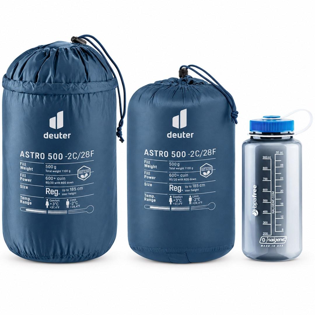 Deuter Astro 500 -2C/28F mumiesovepose til voksne med hætte og lynlås, blå