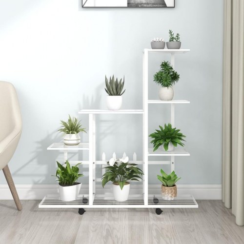 Blomsterstativ med hjul - hvid, 94,5 x 25 x 92,5 cm (OUTLET A)