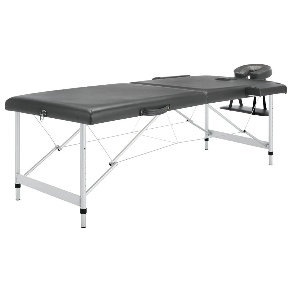 Massagebord med 2 zoner aluminiumsstel 186x68 cm antracitgrå