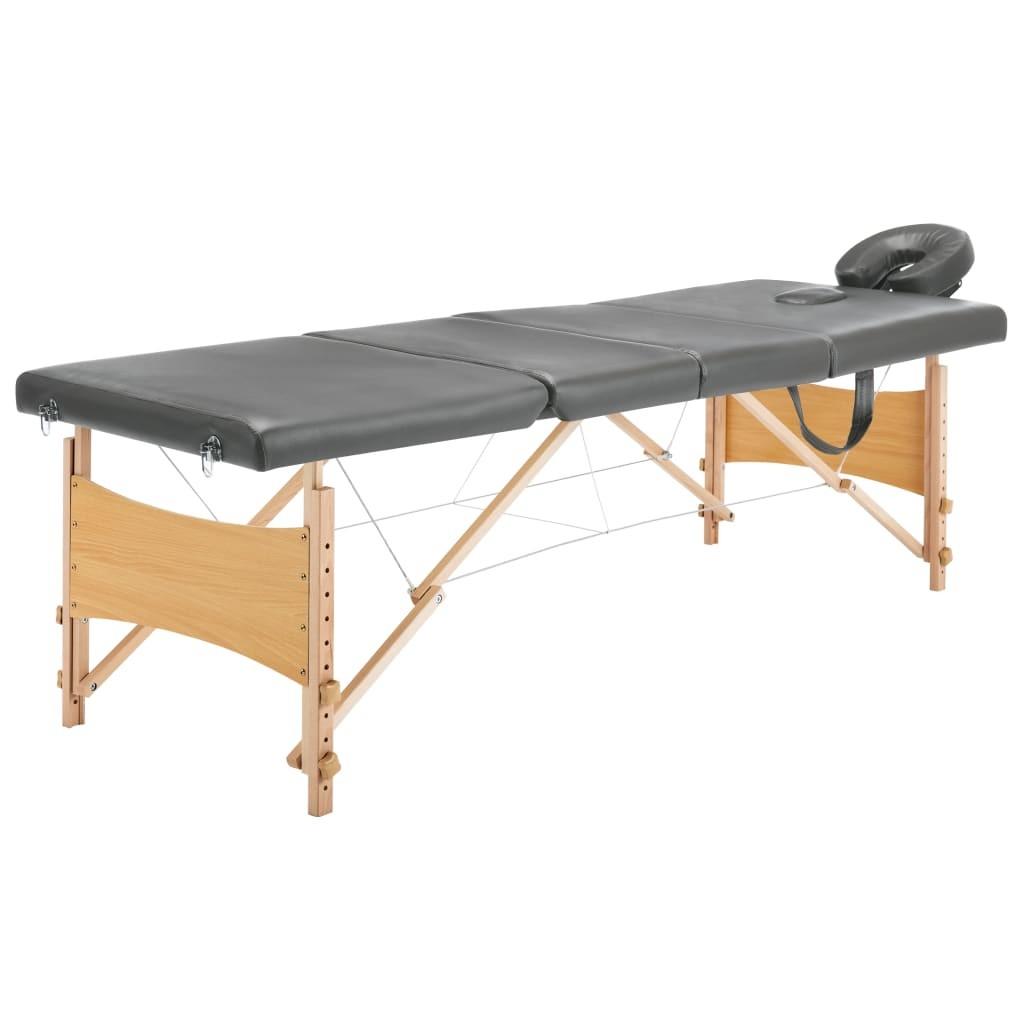 Massagebord med 4 zoner træstel 186x68 cm antracitgrå
