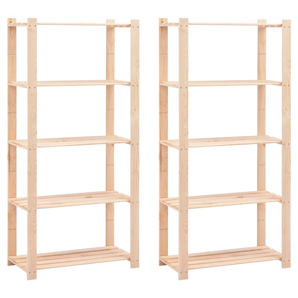 Reoler 2 Stk. 5 Hylder 80x38x170 Cm Massivt Fyrretræ 250 Kg