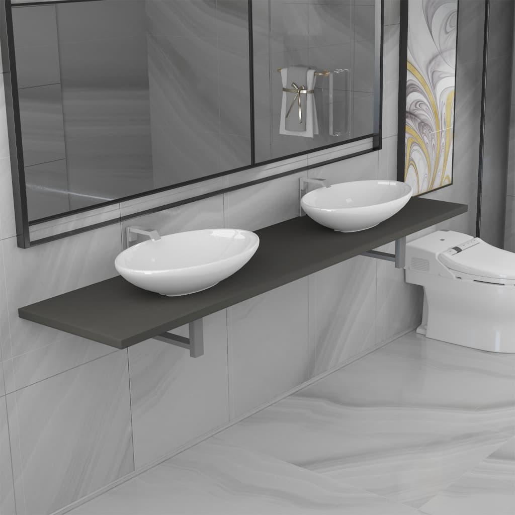 Keramisk badeværelsesmøbelsæt 3 dele grå
