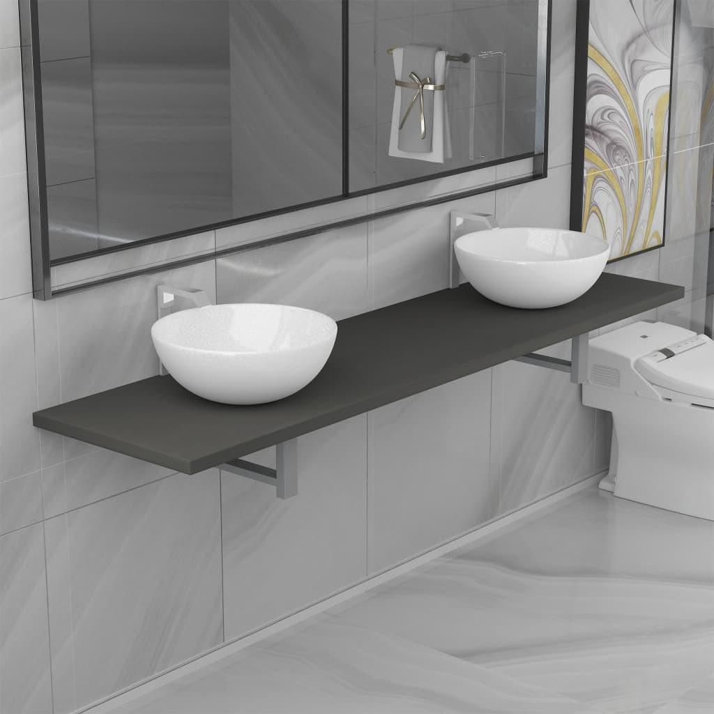 Keramisk badeværelsesmøbelsæt 3 dele grå