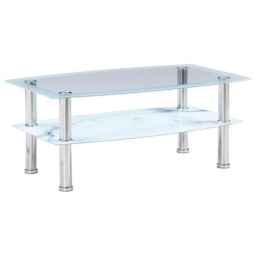 Sofabord med marmor-look 100 x 60 x 42 cm hærdet glas hvid