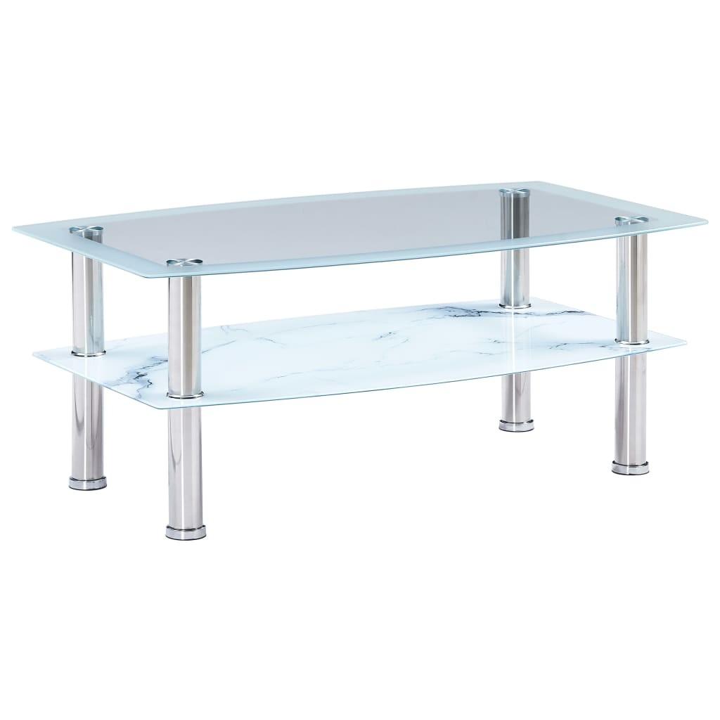 Sofabord med marmor-look 100 x 60 x 42 cm hærdet glas hvid