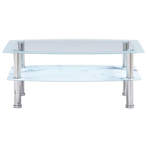 Sofabord med marmor-look 100 x 60 x 42 cm hærdet glas hvid