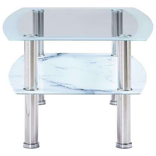 Sofabord med marmor-look 100 x 60 x 42 cm hærdet glas hvid