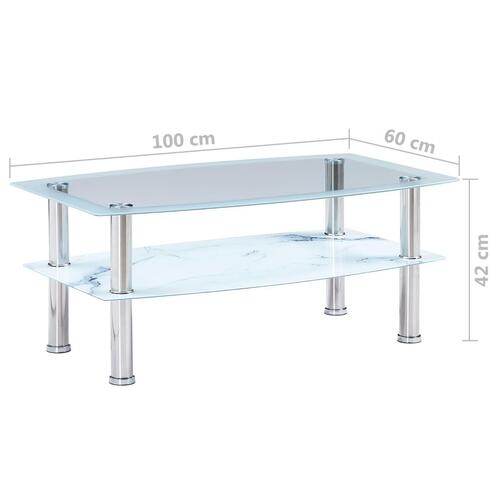 Sofabord med marmor-look 100 x 60 x 42 cm hærdet glas hvid