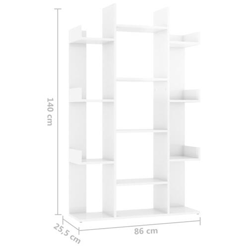 Bogreol 86x25,5x140 cm konstrueret træ hvid højglans