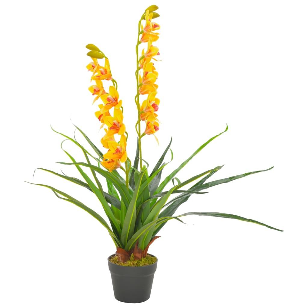 Kunstig plante orkidé med urtepotte gul 90 cm