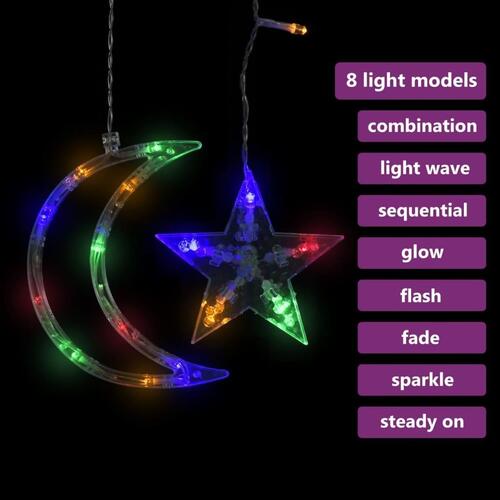 Fairy lights-lyskæder stjerne og måne 138 LED'er flerfarvet