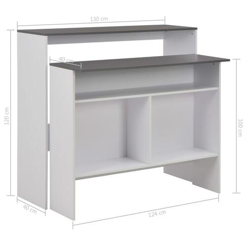Barbord med 2 bordplader 130x40x120 cm hvid og grå