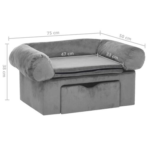Hundesofa med skuffe 75x50x38 cm plys grå