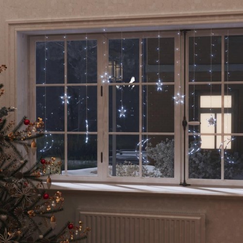 Lysgardin med stjerner og måner - 138 LED kold hvid, fjernbetjening, 2 × 0,9 m