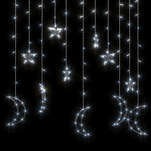 Fairy lights-lyskæder stjerne og måne 138 LED'er kold hvid