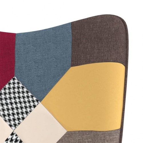 Lænestol med fodskammel i stof - patchwork, drejbar 360°