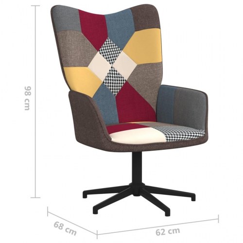 Lænestol med fodskammel i stof - patchwork, drejbar 360°