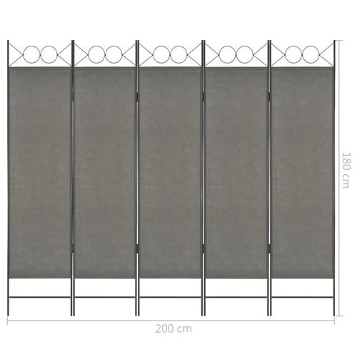 5-panels rumdeler 200 x 180 cm antracitgrå