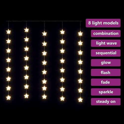 LED-lysgardin med stjerner 200 LED'er 8 funktioner varm hvid