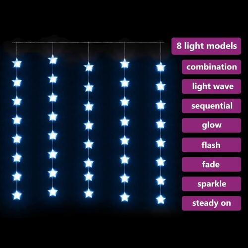 LED-lysgardin med stjerner 200 LED'er 8 funktioner blåt lys