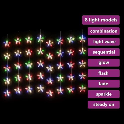 LED-lysgardin m. stjerner 200 LED'er 8 funktioner farverigt lys