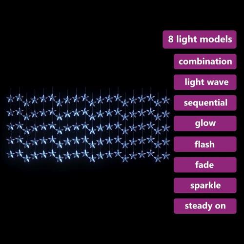 LED-lysgardin med stjerner 500 LED'er 8 funktioner blåt lys