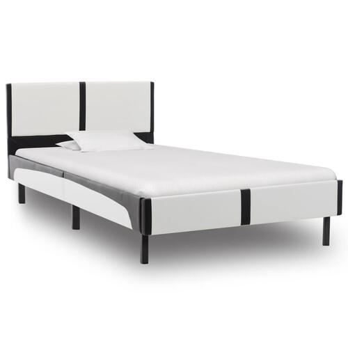 Sengestel hvid og sort kunstlæder 90 x 200 cm