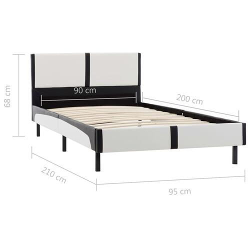 Sengestel hvid og sort kunstlæder 90 x 200 cm