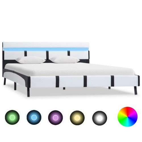 Sengestel med LED 160 x 200 cm - hvid/sort