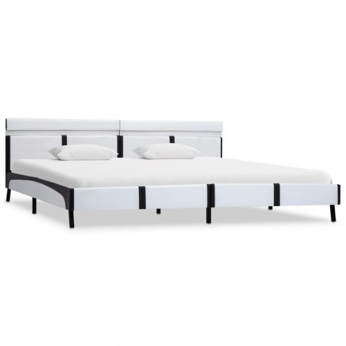 Sengestel med LED 180 x 200 cm i kunstlæder - hvid/sort