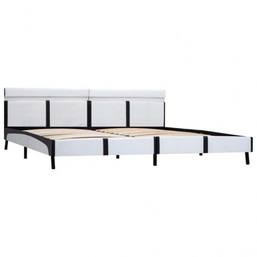 Sengestel med LED 180 x 200 cm i kunstlæder - hvid/sort