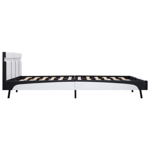 Sengestel med LED 180 x 200 cm i kunstlæder - hvid/sort