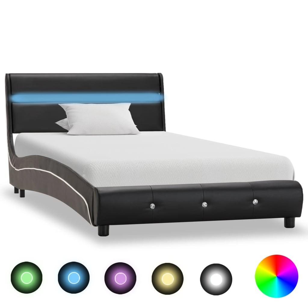 Sengestel 90x200 cm LED kunstlæder sort