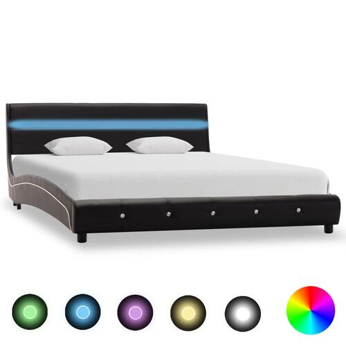 Sengeramme med LED uden madras 140x200 cm kunstlæder sort
