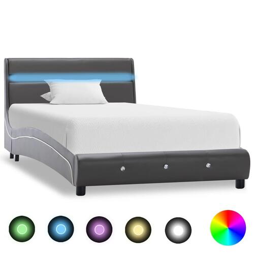 Sengestel med LED 90 x 200 cm kunstlæder grå