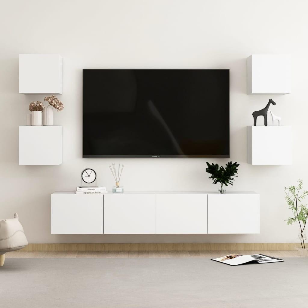 Tv Skabssæt 6 Dele Konstrueret Træ Hvid