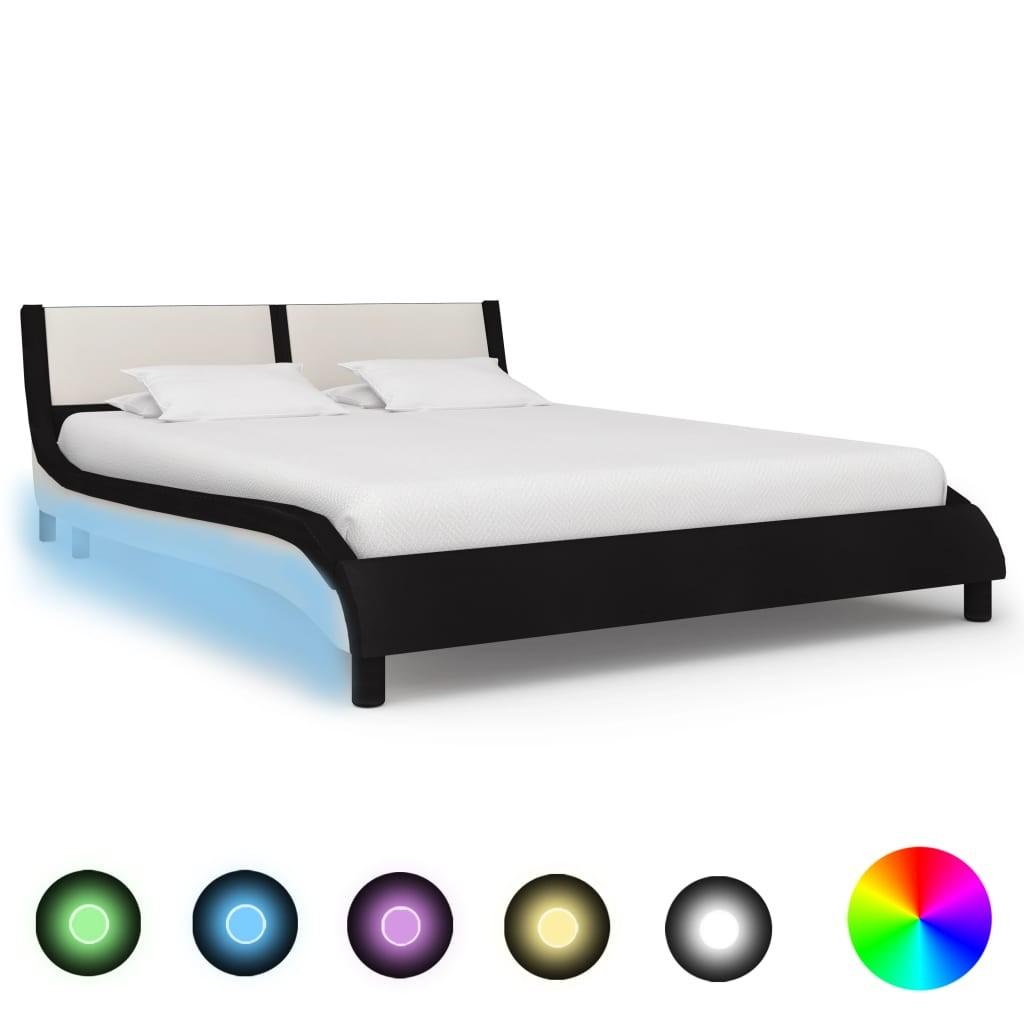 Sengestel med LED 120 x 200 cm kunstlæder sort og hvid