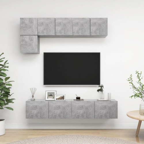 Væghængt tv-skabssæt i 5 dele - betongrå