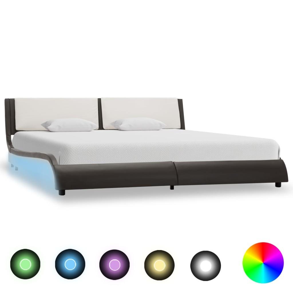 Sengestel med LED 180x200 cm kunstlæder grå og hvid
