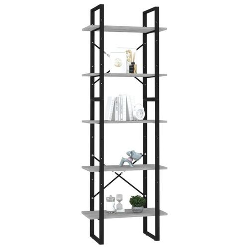 Bogreol med 5 hylder 60x30x175 cm konstrueret træ betongrå