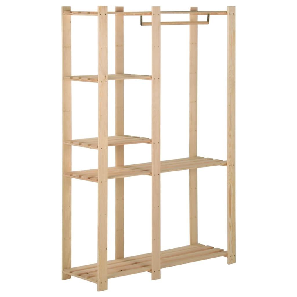 Tøjstativ i massivt fyrretræ - 110×38×170 cm med 5 hylder og bøjlestang