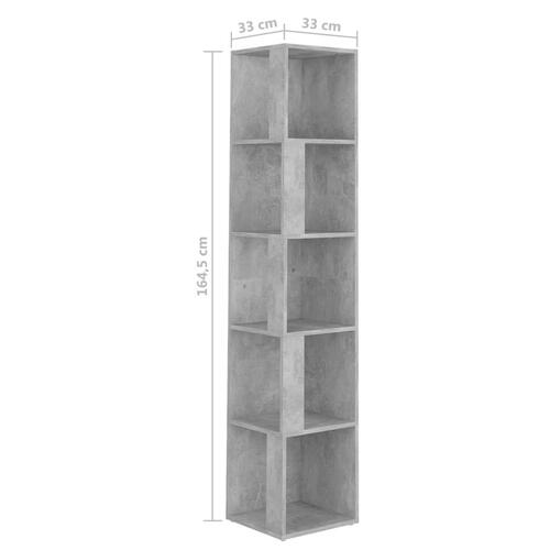 Hjørnereol 33x33x164,5 cm spånplade betongrå