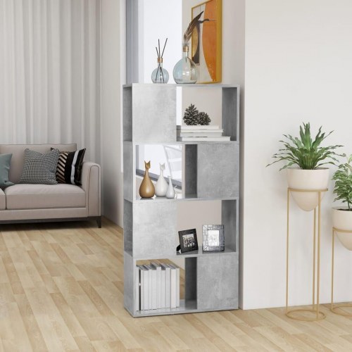 Bogreol/rumdeler 60×24×124,5 cm i konstrueret træ - betongrå