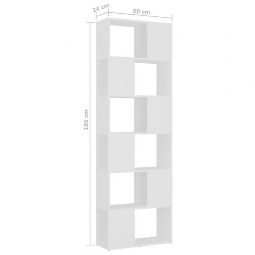 Bogreol/rumdeler - 60×24×186 cm i hvid konstrueret træ