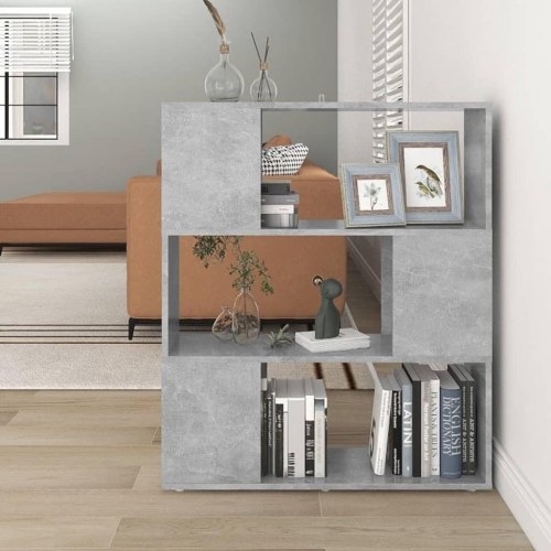 Bogreol/rumdeler 80×24×94 cm i konstrueret træ - betongrå