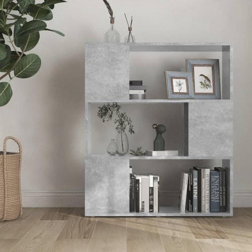 Bogreol/rumdeler 80×24×94 cm i konstrueret træ - betongrå