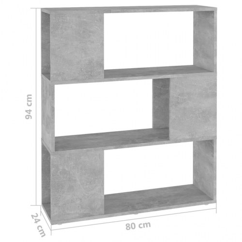 Bogreol/rumdeler 80×24×94 cm i konstrueret træ - betongrå