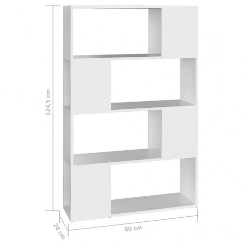 Bogreol/rumdeler i hvid - 80 × 24 × 124,5 cm, konstrueret træ